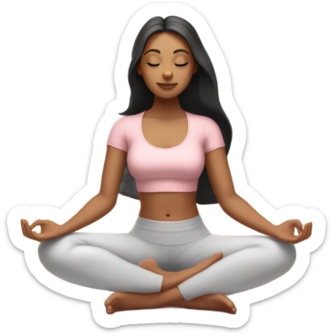  long hair and yoga beautiful girl in light pink pink pink clothes eyes closed sitting on a yoga mat tan dark hair sticker