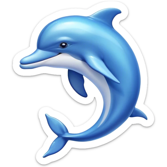 Beautiful and Majestic Dolphin Portrait Emoji, Radiating serene elegance and adorable charm with a graceful, streamlined form and luminous, glossy blue skin that shimmers under the sun, gentle, expressive eyes and a soft, content smile, Simplified yet exquisitely endearing features, highly detailed, glowing with a soft, majestic aquatic light, high shine, calm and enchanting, stylized with an air of timeless oceanic beauty, soft glowing outline, capturing the essence of a beautiful and majestic dolphin that embodies the pure magic of the sea! sticker