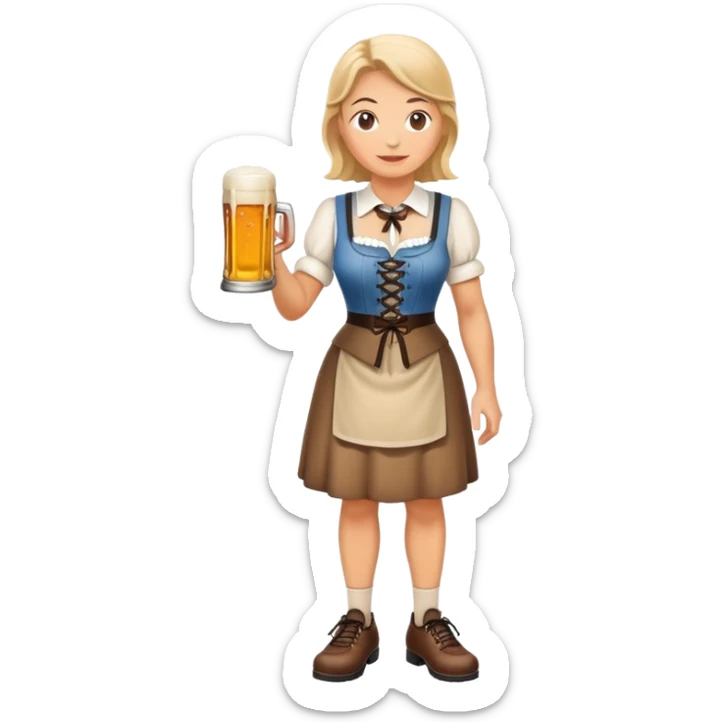 old German waitress, laced up shoes, standing, holding a stein of beer in the hand  sticker