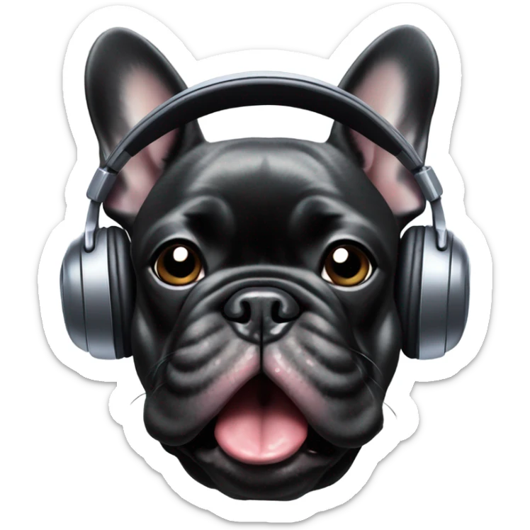 Tongue in Black Brindle French bulldog wearing headphones sticker
