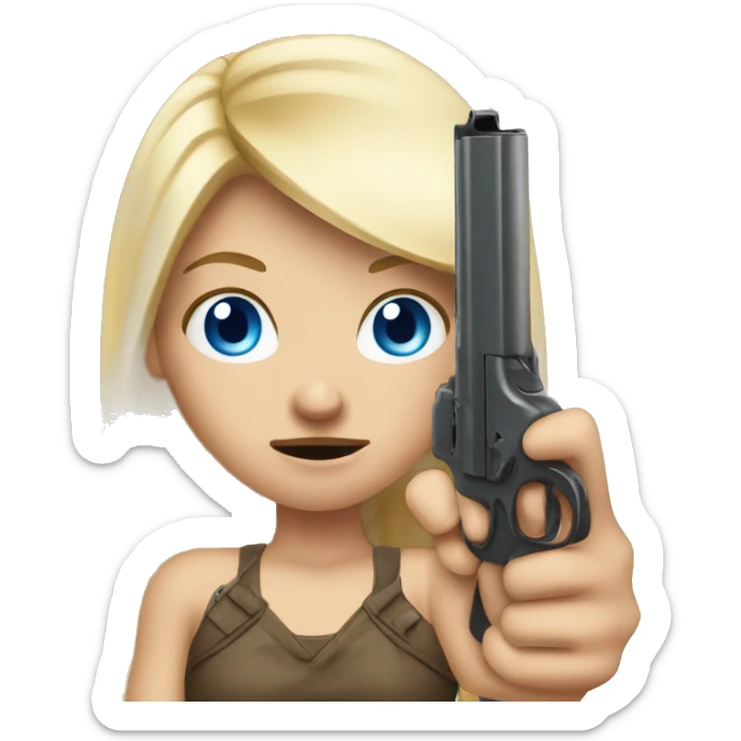 Mad long story Blonde hair blue eyes girl holding gun up sticker