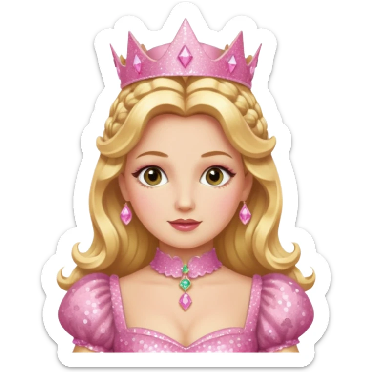 Glinda from the Wizard of Oz with golden blonde hair, pink sequin outfit sticker
