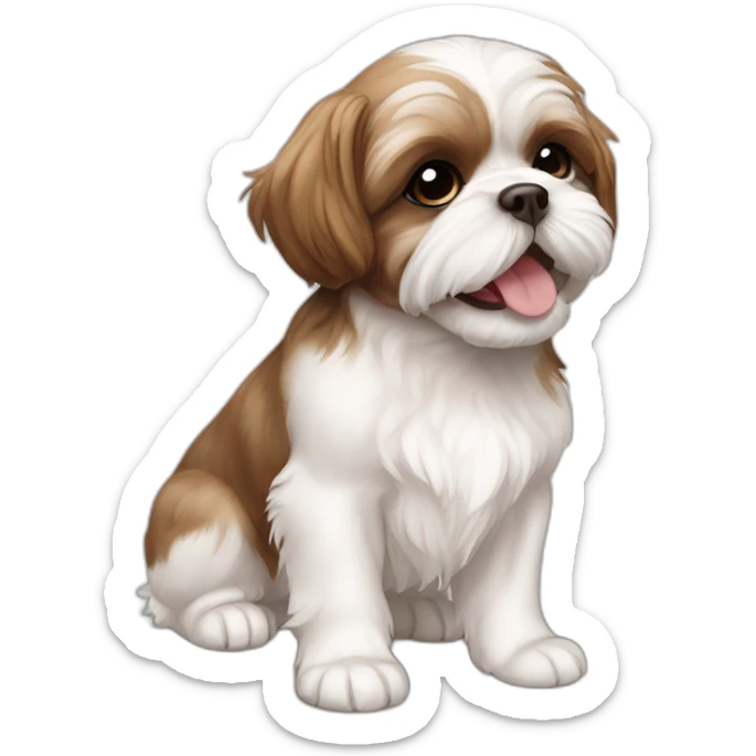 Shih tzu brown and white puppy close mouth smiling laying on the floor sticker