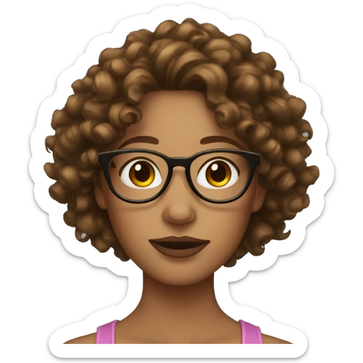 curly woman glasses brown hair tan skin freckles sticker