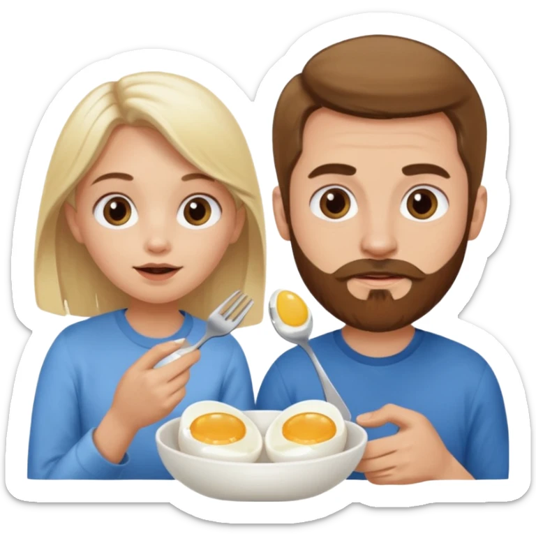 White blonde girl and white man with brown hair and brown facial hair eating eggs  sticker