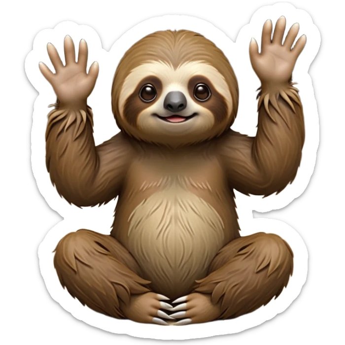 cinematic-sloth-realistic-full-body-sitting-emoji,-long-curved-claws-clinging,-thick-shaggy-brown-fur-slightly-ruffled,-head-tilted-dramatically,-slow-blinking-eyes-filled-with-serene-wisdom,-simplified-yet-realistic-focused-features,-highly-detailed,-glowing-with-an-almost-sarcastic-glow sticker