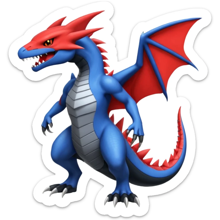 Handsome cool badass edgy evil Charmeleon-Latias-Garchomp-Giratina-Pokémon-Fakémon-fusion-hybrid-creature, full body sticker