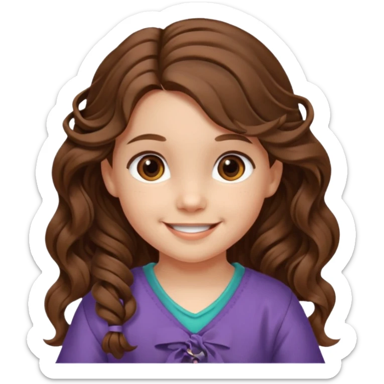 EMOJI COMO LOS DEL IPHONE IOS. SOLO CARA NIÑA, SIN EL CUELLO. 3 AÑOS. PELO LARGO, ONFULADO, MARRON SEMIRECOGIDO, Y OJOS MARRONES. SONRIENDO, Y FONDO TRANSPARENTE sticker