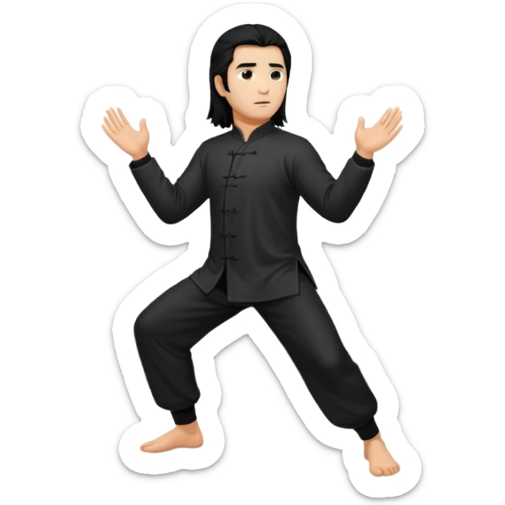 homme au cheveux long qui pratique le qi gong, en habits noirs ou blancs, qui pousse la montagne sticker