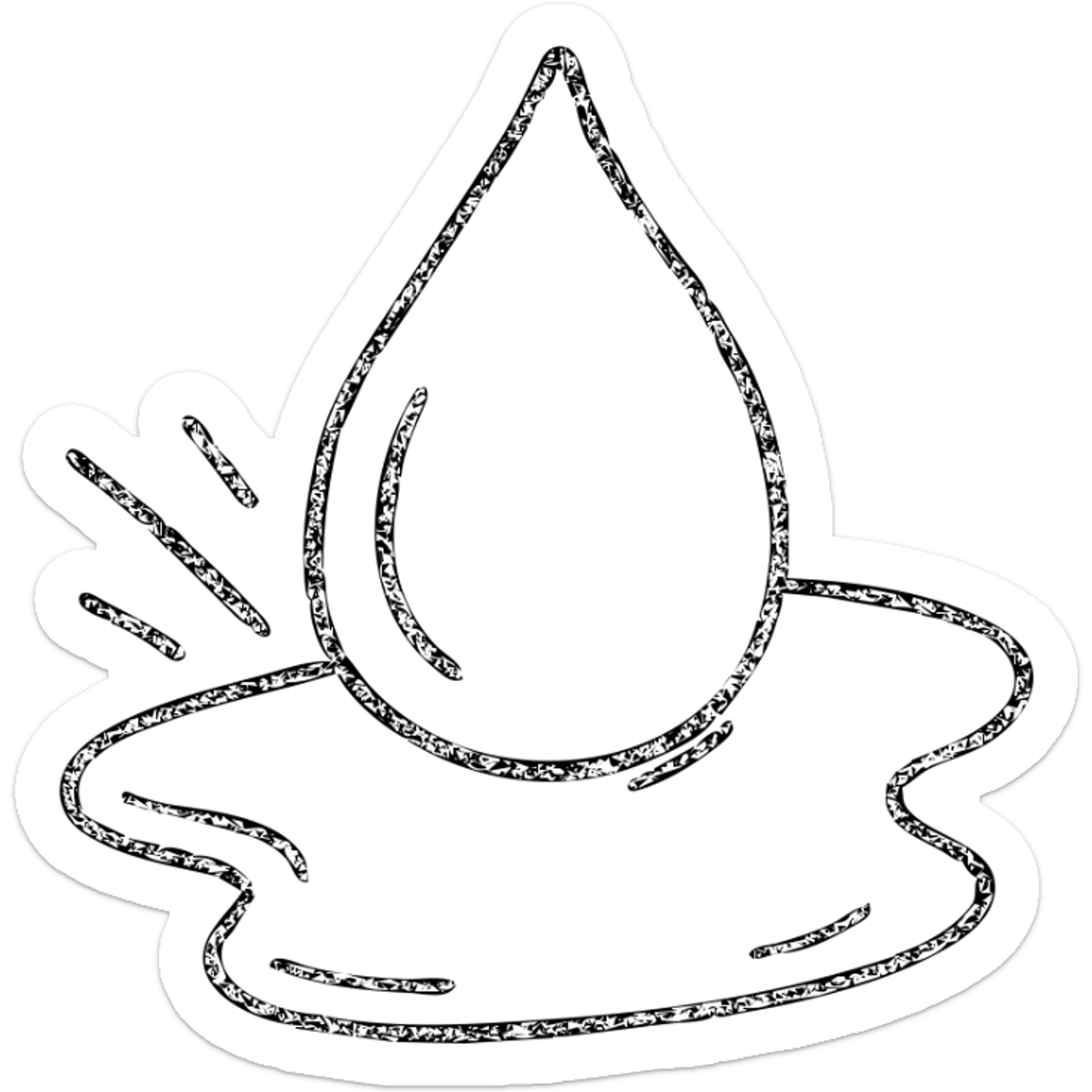 hand-drawn outlined icon of a water droplet sliding on glossy black paint, subtle repellent effect with lines, clean and modern sticker