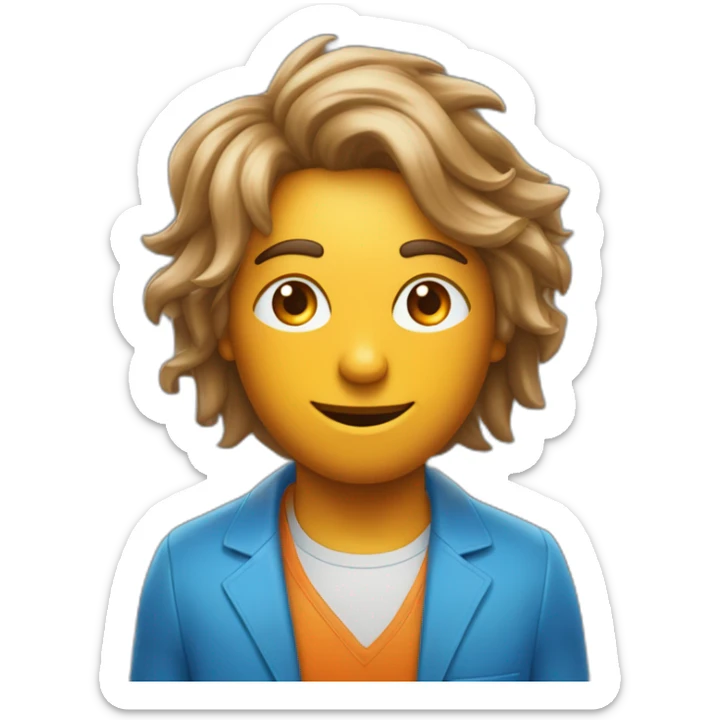 Un mec bronzée, avec des cheveux bleu et orange moutard. Sur la joue des symboles doré. Des cornes de bélier orange moutard sticker