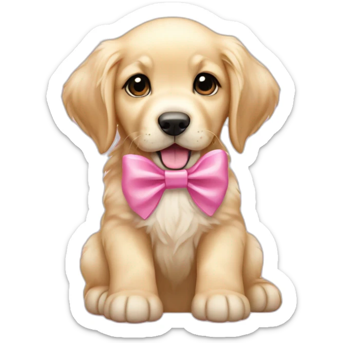English cream Golden retriever puppy wearing small pink hair bow sticker