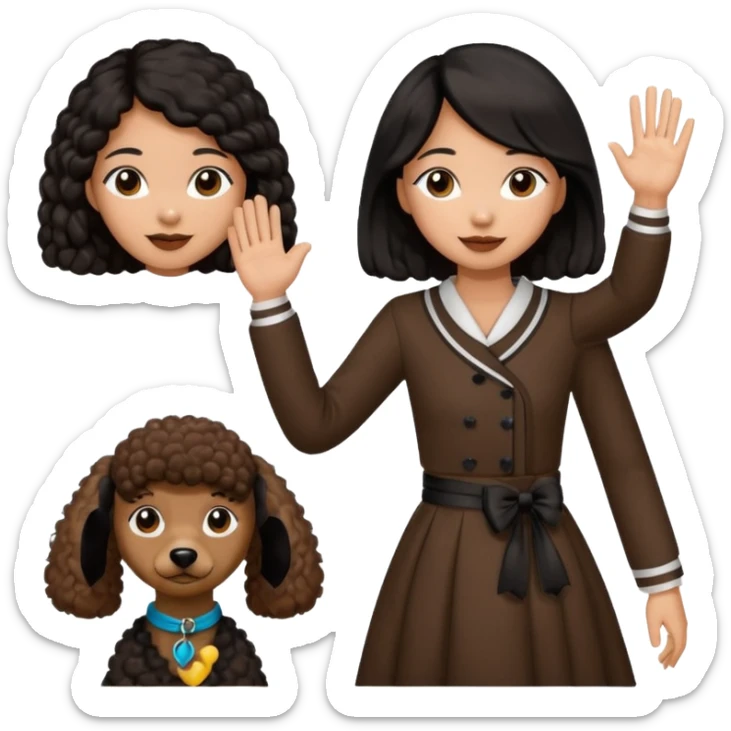 Asia tie up hair girl with brown poodle say good bye sticker