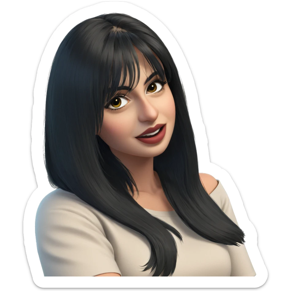 black haired girl gazing sticker