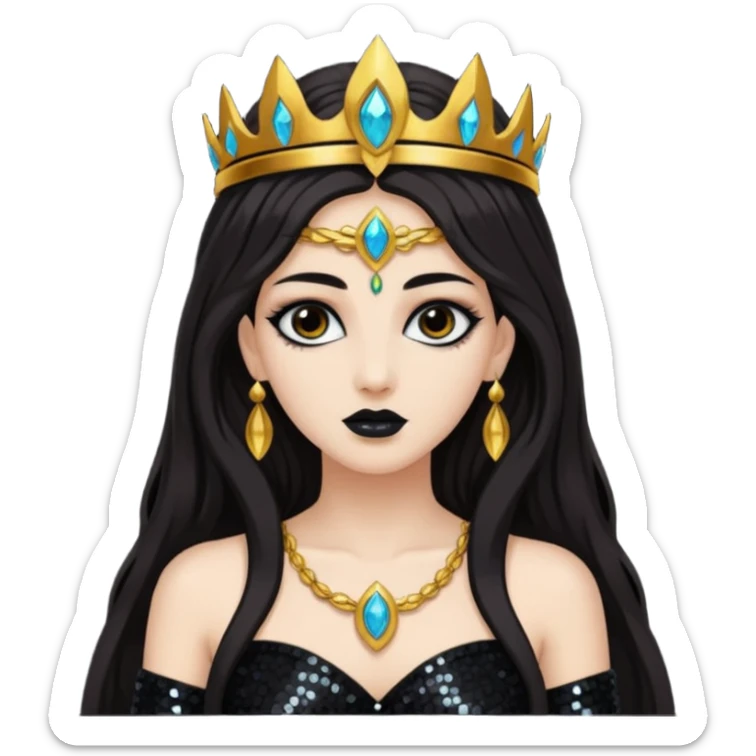 Libera, Goddess of Death from Gods and Goddesses with long dark brown hair, black sequin outfit sticker