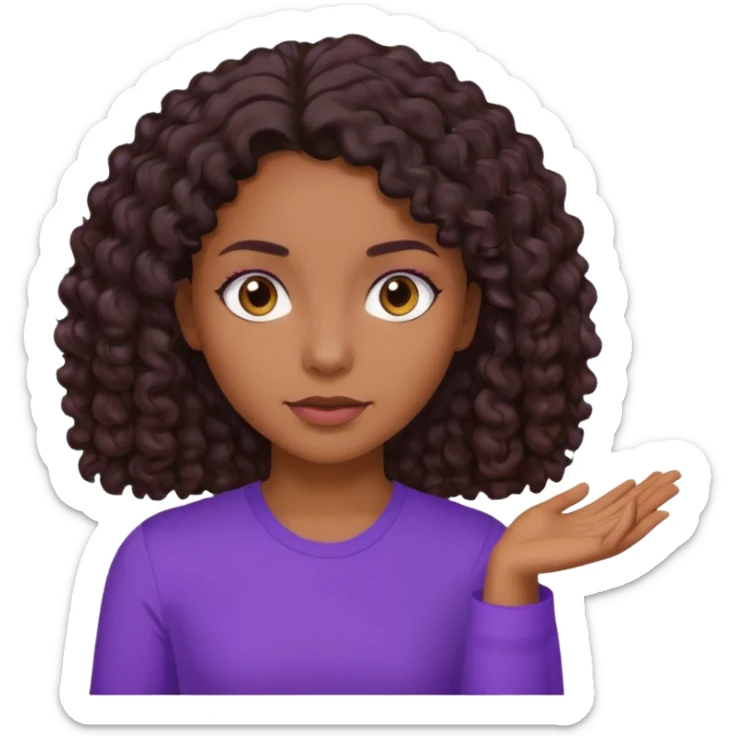 girl with brown skin, dark curly brown hair shoulder length and purple shirt sticker