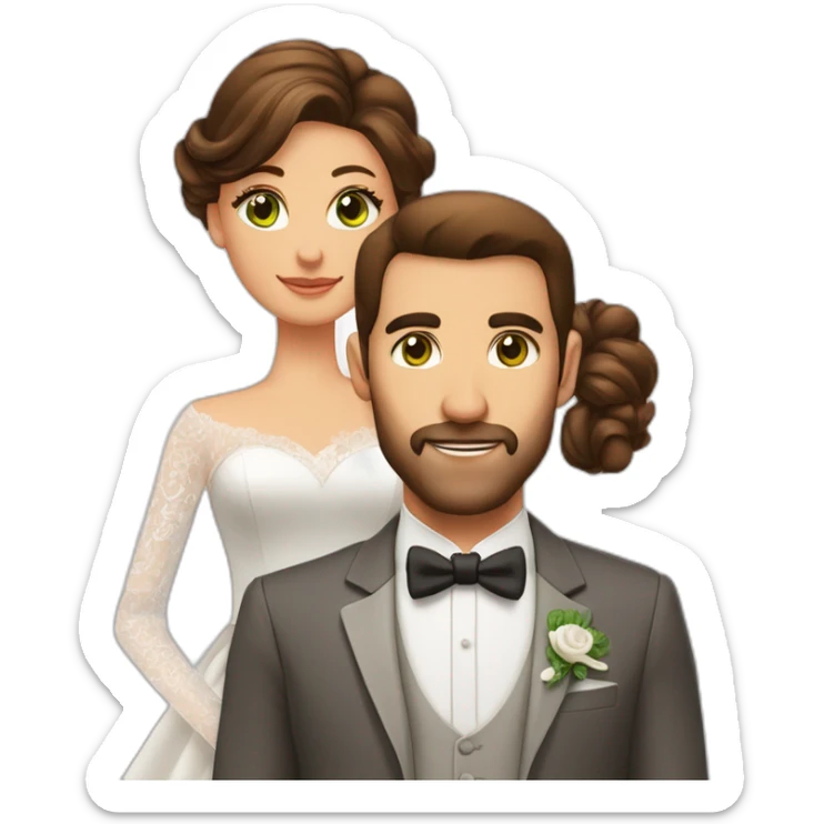 Mariage avec une femme avec ,les yeux verts,cheveux long chatin foncé long et lisse et un homme yeux marron ,cheveux boucle, long ,chatin foncé sticker