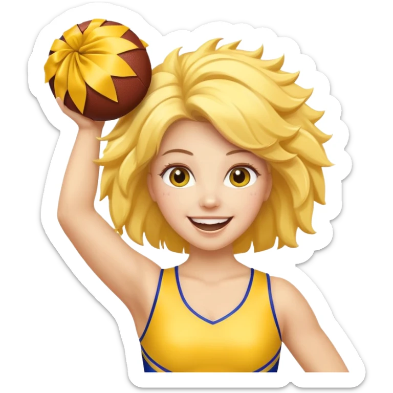 football cheerleader, hold a big cheering pom, yellow and twinkle sticker