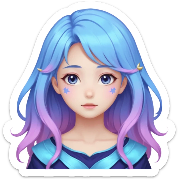 Beautiful gorgeous anime lady with beautiful nebula hair, fashion aesthetic, ethereal, fairycore, pastelcore  sticker