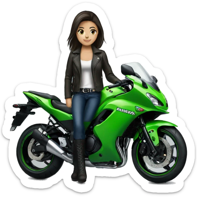 Kawasaki motorbike and girl brunette  sticker