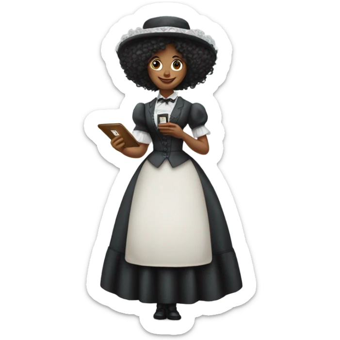 galora waitress galora in Victorian dress elegant, full body, holding big credit card sticker