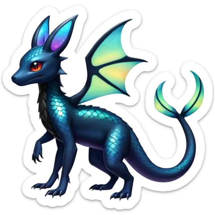 Colorful Iridescent Exotic Salandit-Aurorus-Umbreon-Fakémon-hybrid-creature (full body)  sticker