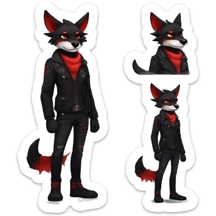 cool edgy black red animal fursona by griffsnuff & LiLaiRa & Falvie with badass colors and a spiked collar full body sticker