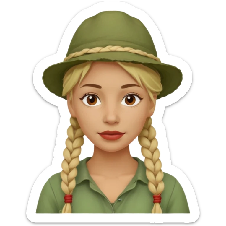 messy green clay mask and red tourist hat blond braided woman sticker