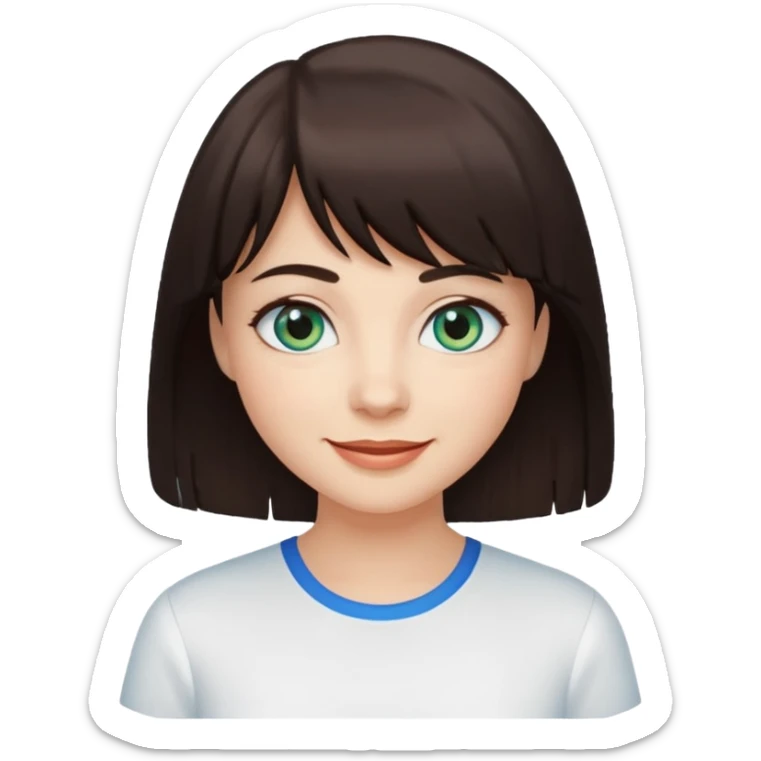 Simple White smiling women with a dark brown fringe and blue greenish eyes sticker