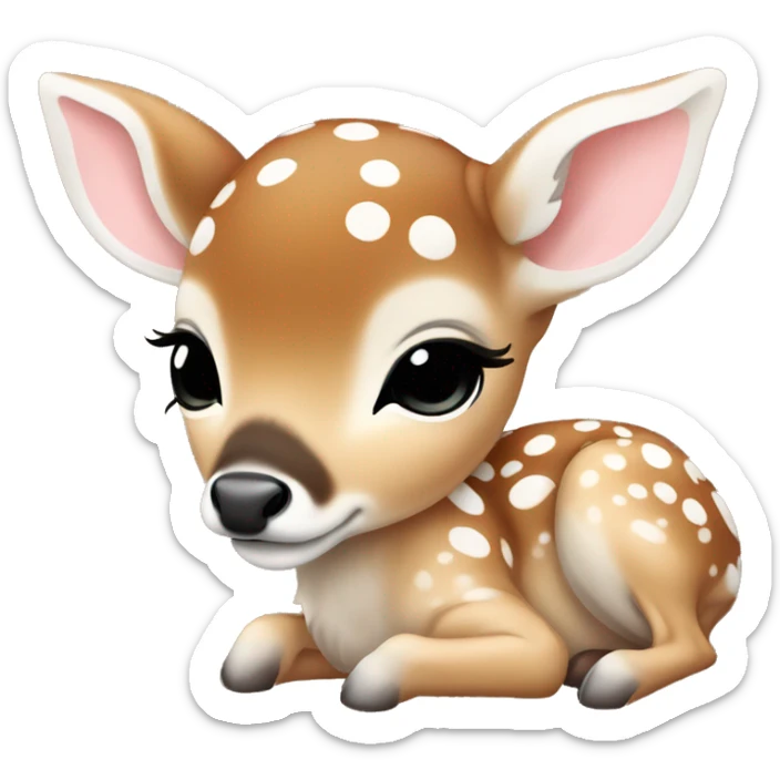 cute baby deer fawn brown and white spot fawn sleeping  sticker