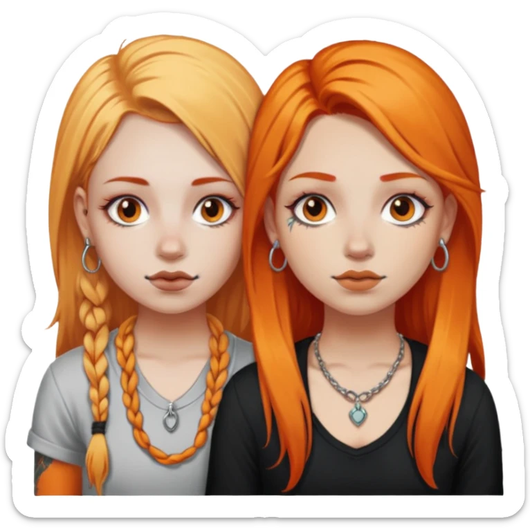 two girls with septum piercings and tattoos one girl has orange hair, and the other girl has long blonde hair sticker