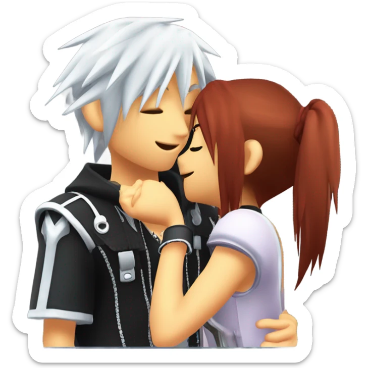 riku and kairi from kingdom hearts kissing in front of sora from kingdom hearts sticker