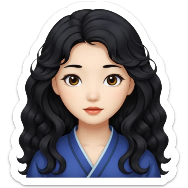 Beautiful girl,Black hair,wavy hair，long hair,Black eyes,Chinese sticker