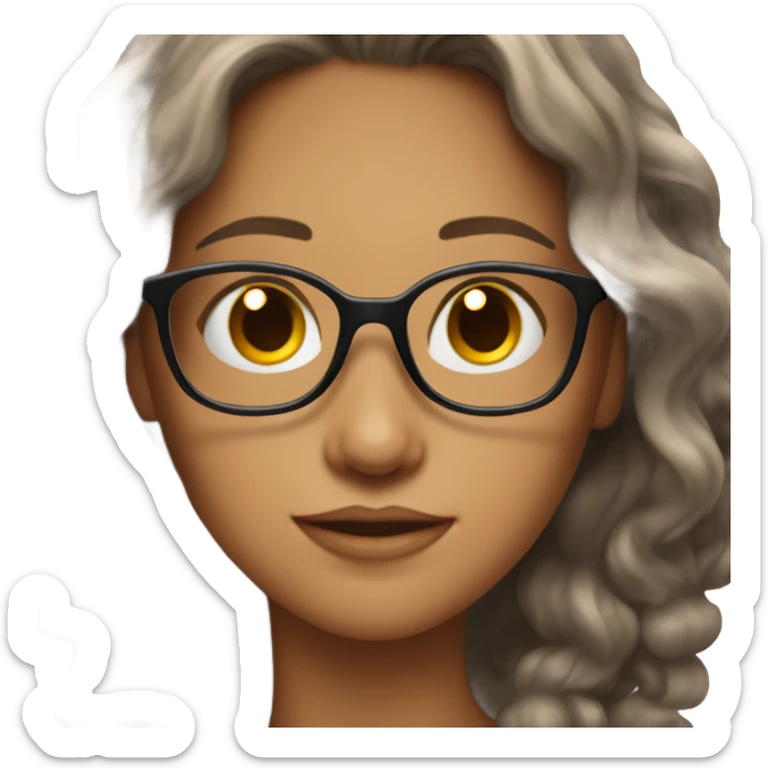 Beautiful girl with tan skin and long dark brown wavy hair and glasses sticker