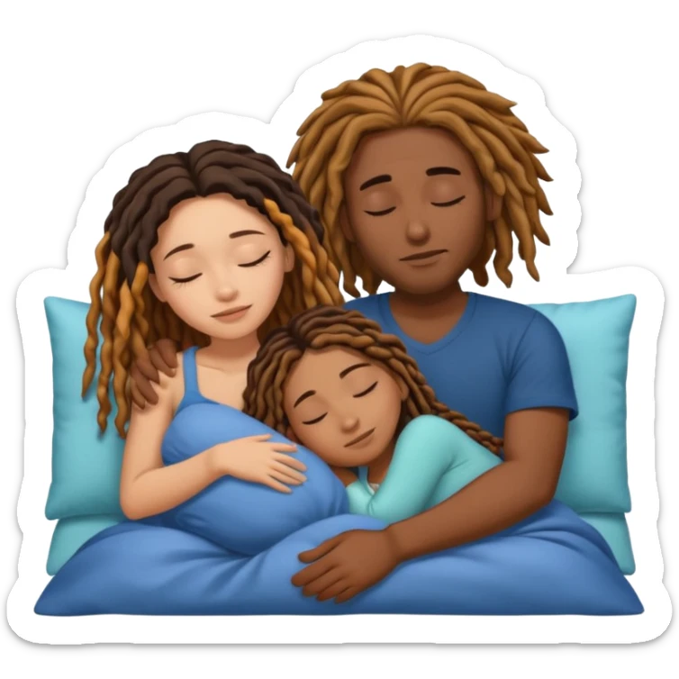 Couple sleeping biracial (black male with caramel skin and dreads and hispanic female with fair skin and long brunette hair) sticker