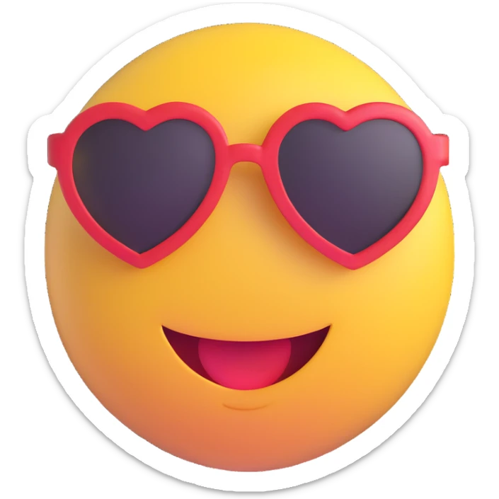 3D smiley emoji, round shape, in love, heart sunglasses, smiling face, no body sticker