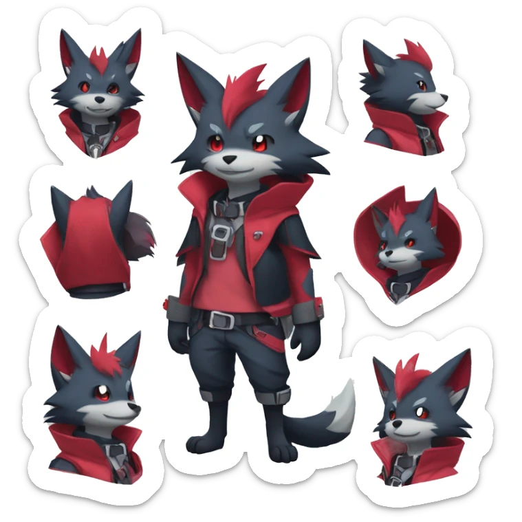 Kawaii Cool Edgy Zorua-Zangoose-Zoroark-Mightyena with a collar and harness full body sticker