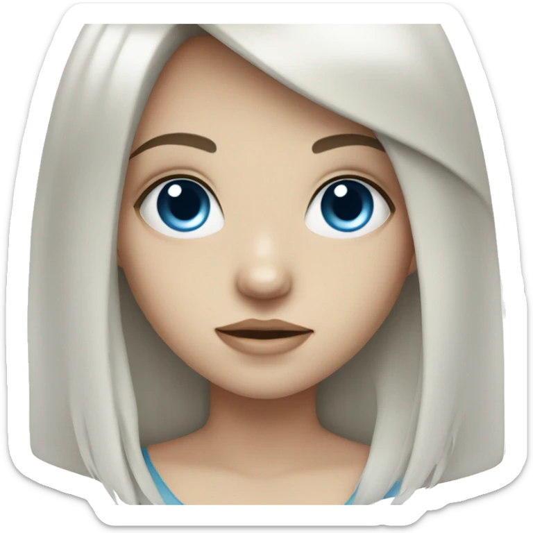 A girl with long dark brown hair, fringe, blue eyes and pale skin sticker