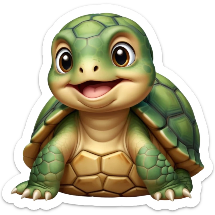 cinematic-yawning baby tortoise-realistic--emoji,,-cute-wise-face-peering-ahead-with-calm-determination,-cute large-eyes-reflecting-centuries of wisdom, sticker