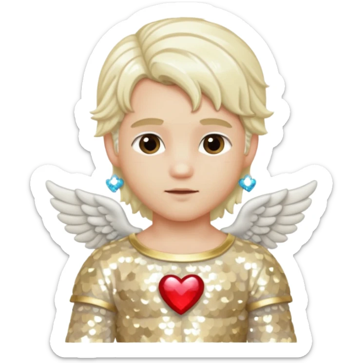 Cupid, God of Love from Gods and Goddesses with long platinum blonde hair, cream sequin outfit sticker