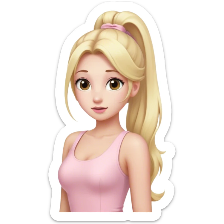 Beautiful woman with long blonde ponytails wearing light pink bodycon dress sticker