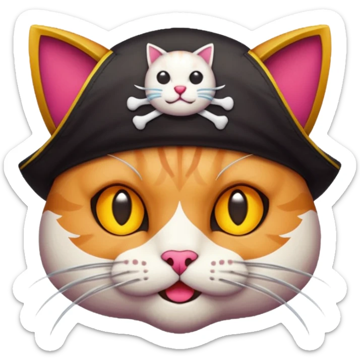 Cute 32-bit pixel art emoji, cat, pirate theme, vibrant colors, clean edges, Japanese kawaii aesthetic, game asset style, isolated on white --v 6.0 sticker
