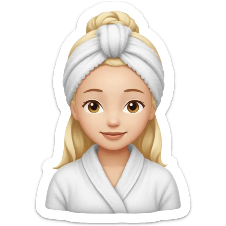cute girl with her eyes closed and smiling, wearing a spa towel as her clothes in she has a spa towel on her hair sticker