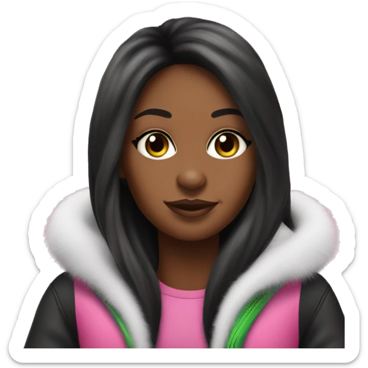 Pretty black Girl, long straight hair sitting on pink arctic cat snowmobile  sticker
