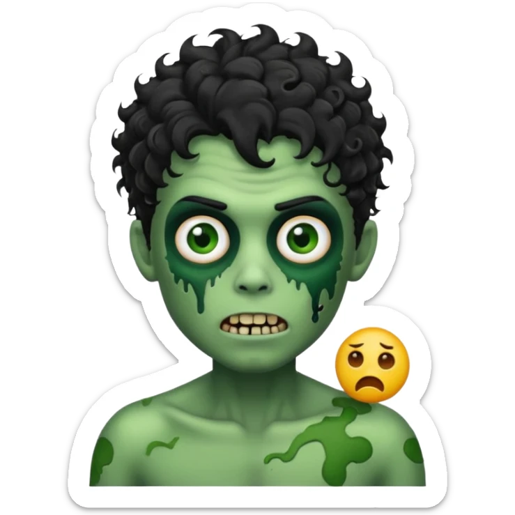 curly black hair zombie boy with green skin emoji sticker