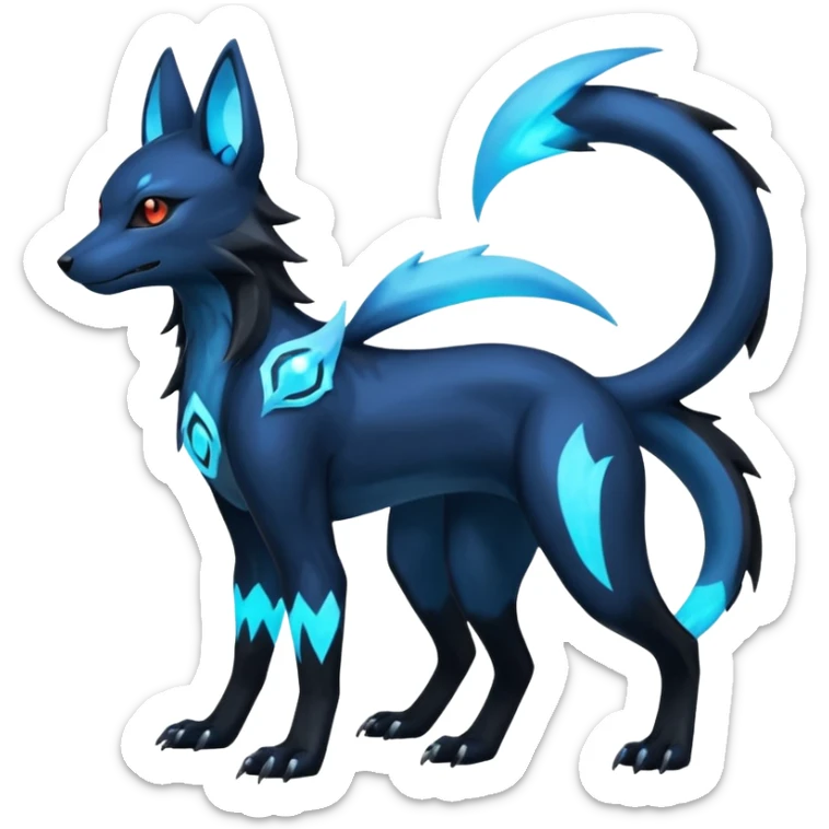 Shiny Dark Edgy Black And Blue Manectric-Umbreon-Salandit-Wolf-Fakémon-hybrid-creature (full body)  sticker