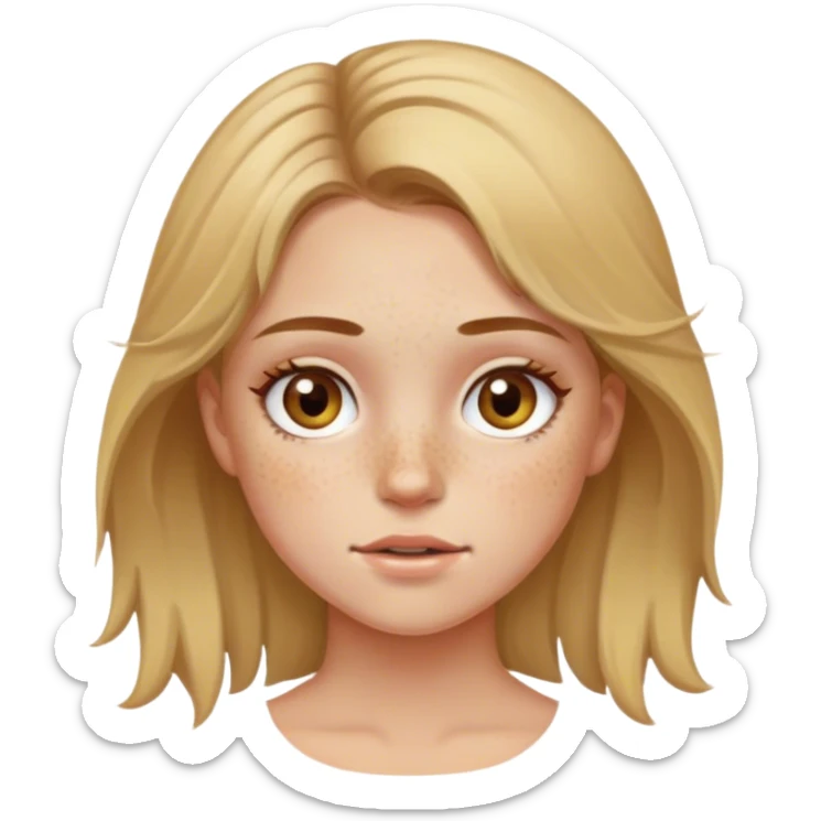 A girl with dirty blonde hair, hazel eyes and freckles sticker
