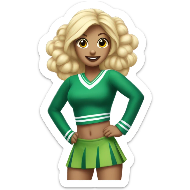 blonde cheerleader wearing green only uniform holding pink pompoms that looks like chrissy chlapecka sticker