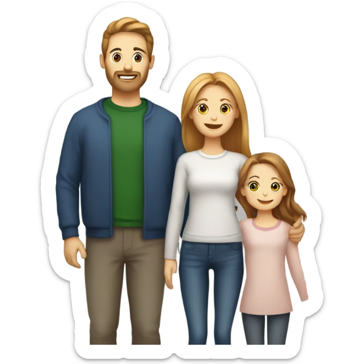 Family of 3 people: Brown hair dad , brown hair mom , blond little daughter and a ginger cat in Christmas Day  sticker