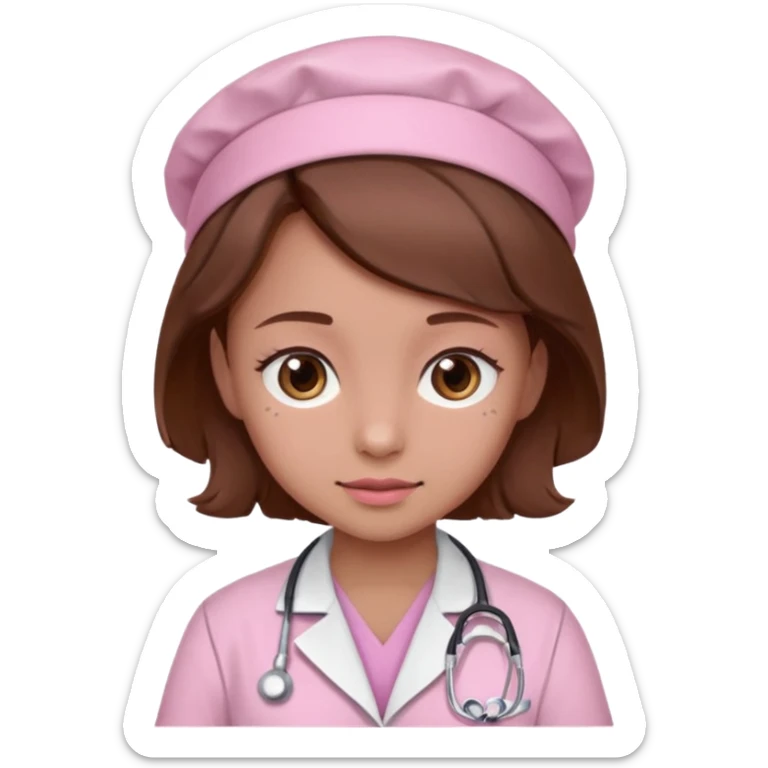 doctor, pink, she, cute, hair brown, eyes brown, scrub baby pink sticker
